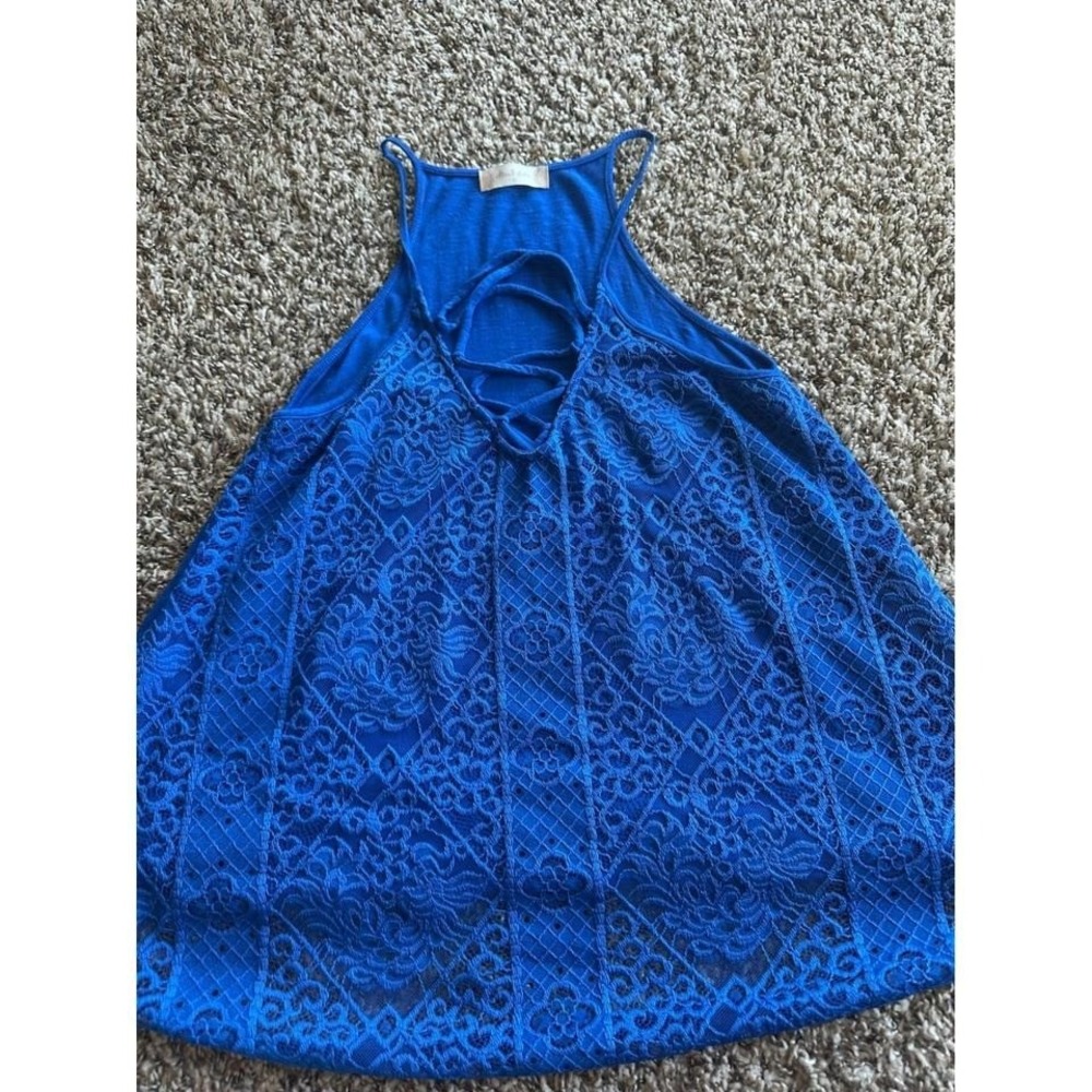 Altar'd State Blue Lace Halter Tank Top Sleeveless Casual Cute